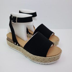 Soda Topic Womens Size 8.5 Black Open Toe Ankle Strap Espadrille Platform Sandal